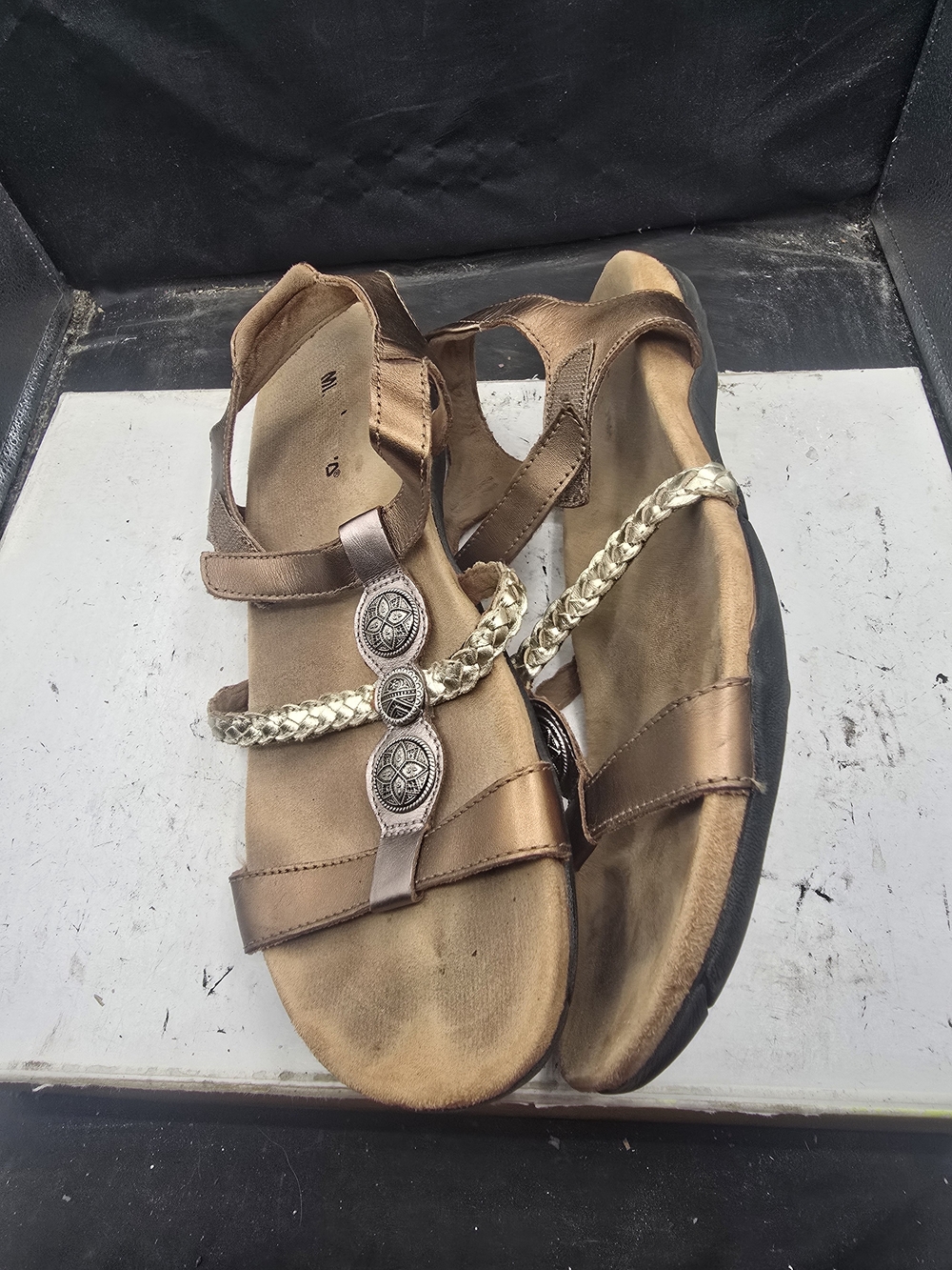 Minnetonka Metallic Bronze Braided Strap Sandals